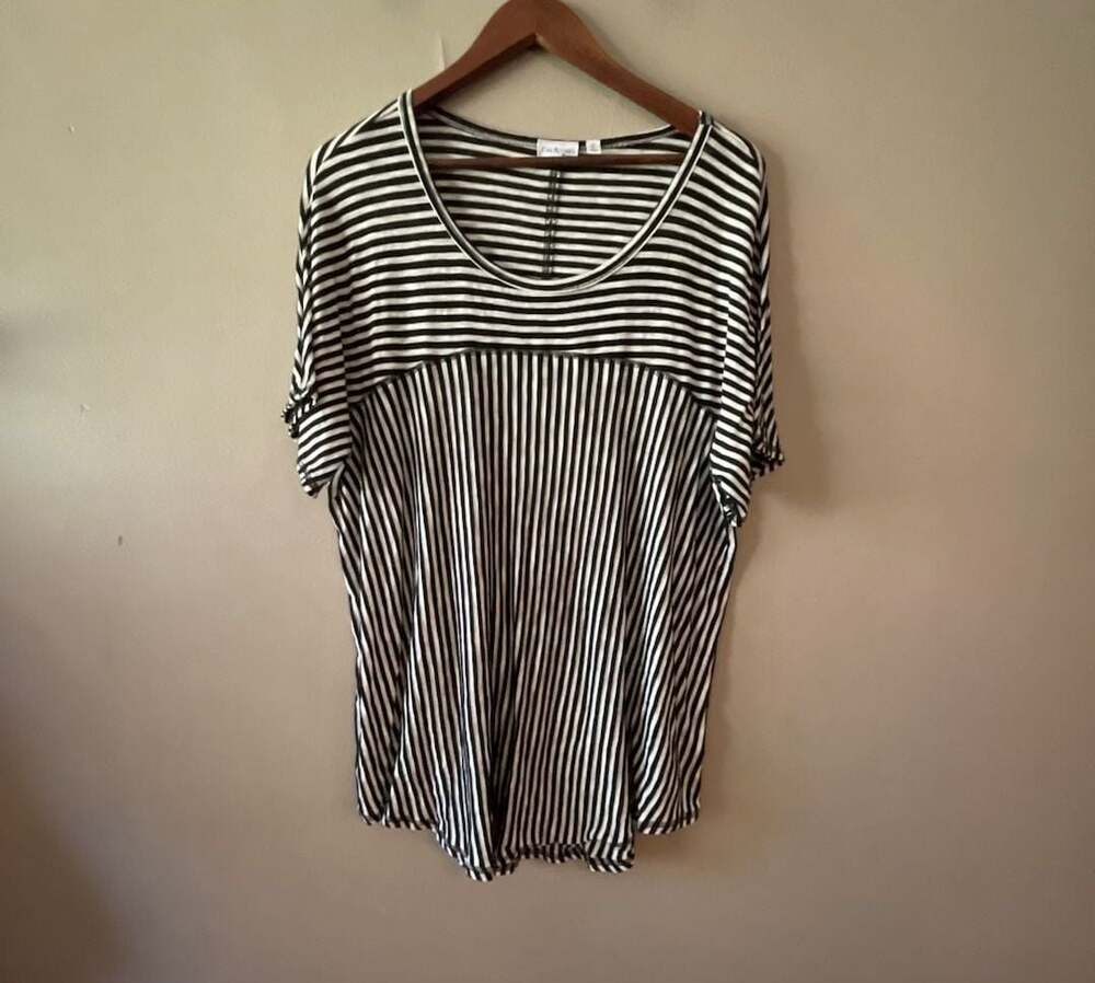 Kim Rogers Woman Black and White Striped Short Sleeve Tunic Top Size 1X